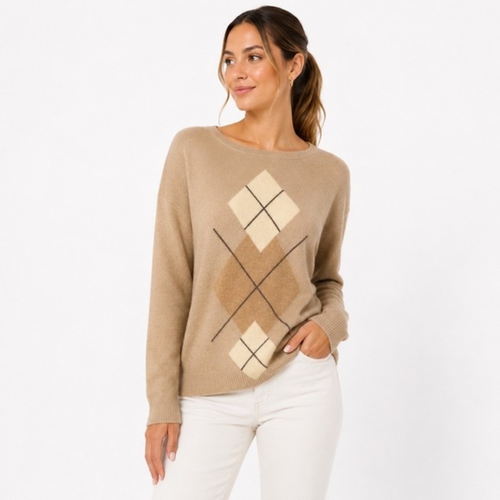 Charter Club Womens 100% Cashmere Argyle Sweater Crew Neck Medium